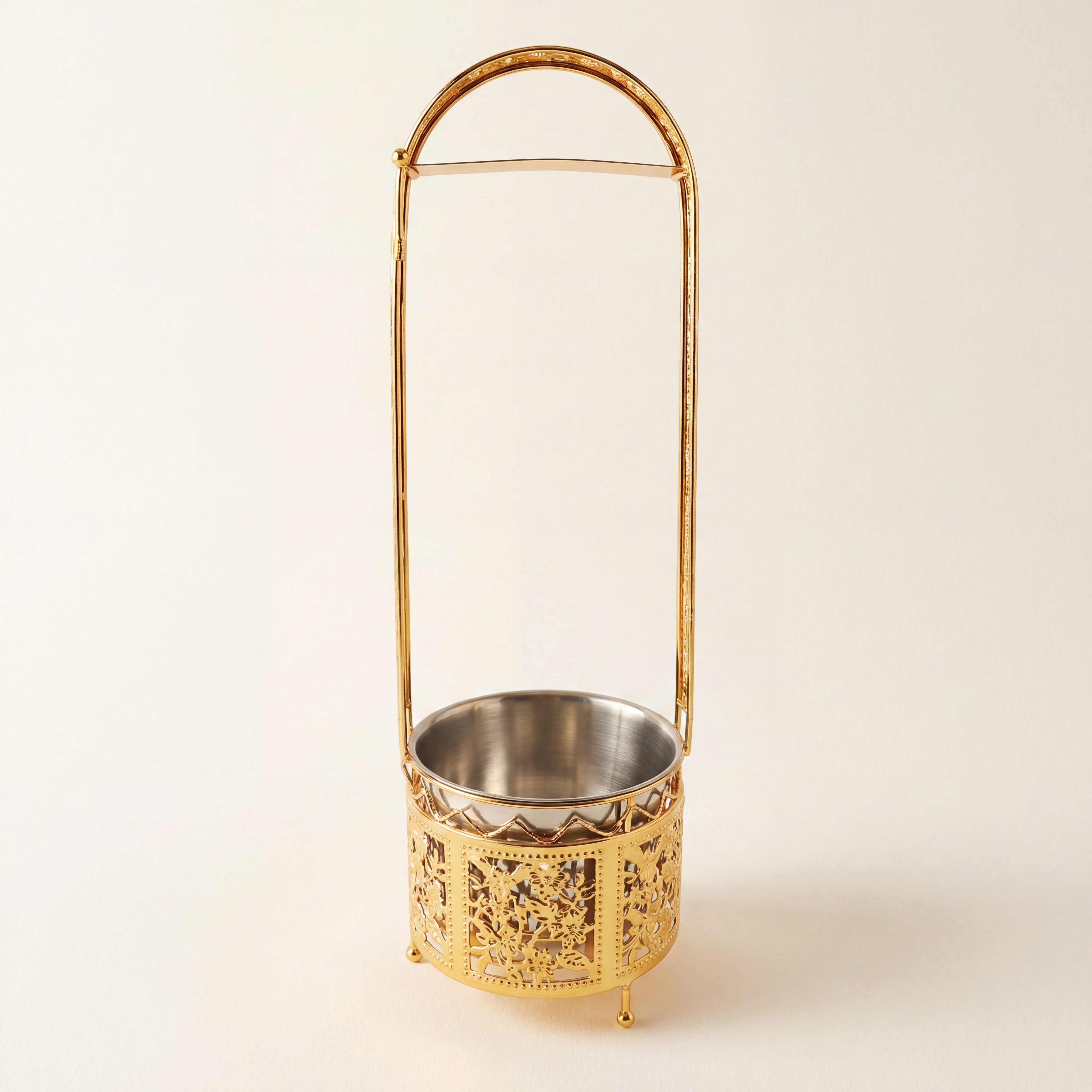 Basha Buzz gold hookah charcoal carrier with stainless bowl — charcoal holders collection at The Premium Way.