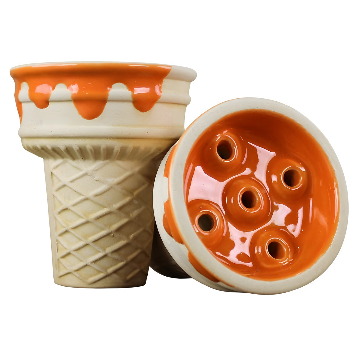 Front view of Werkbund Gelato Halloween Edition hookah bowl with pumpkin-coloured drip
, image 8 of 10