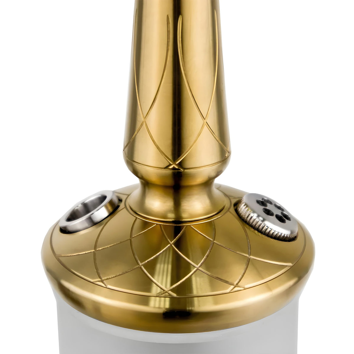 Detailed view of the gold stem and hose connector on the Hoob Go On Gold Hookah
, image 8 of 8