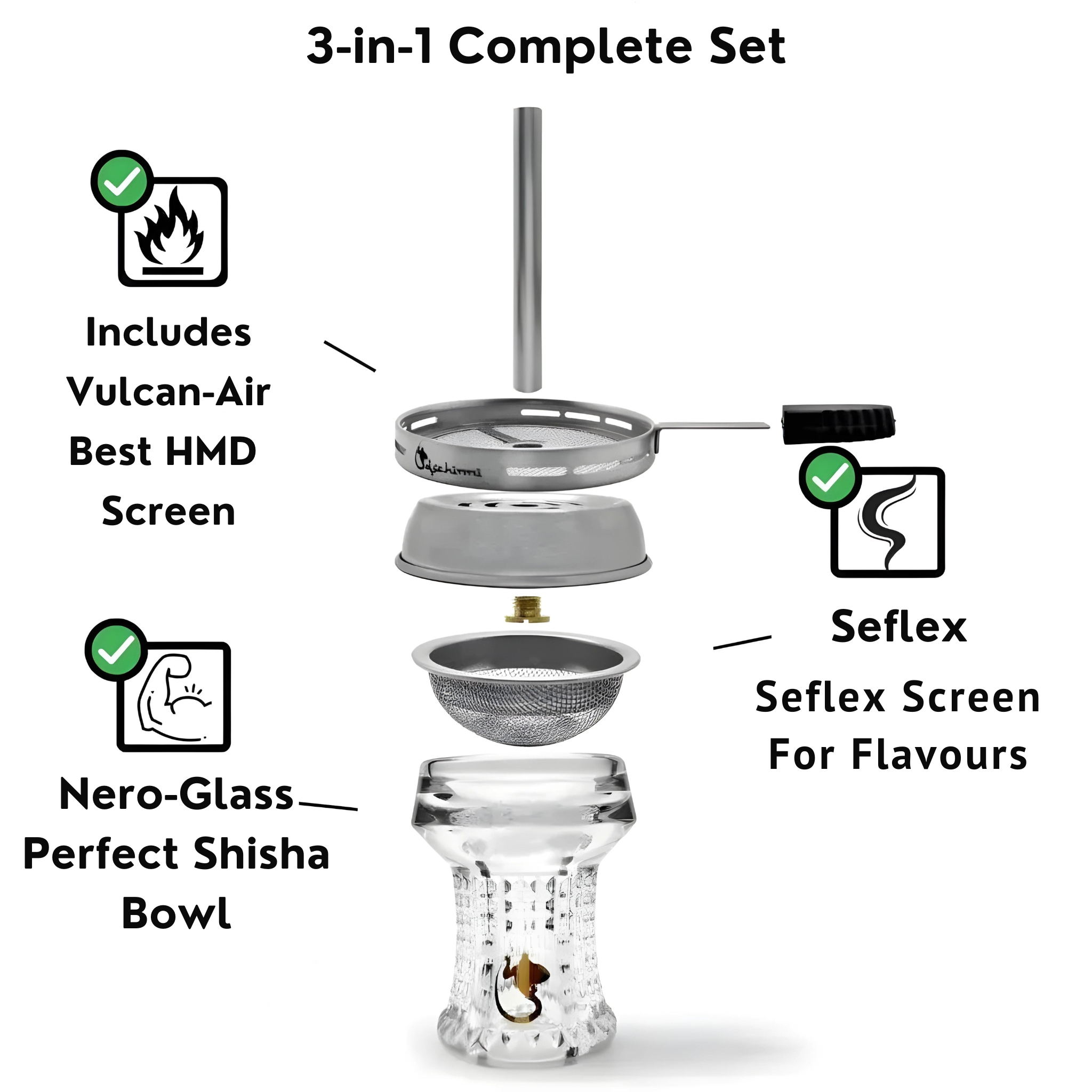 Dschinni Nero Glass Head Bundle — Seflex + Vulcan Air + Ultra-Grommet Gasket 10