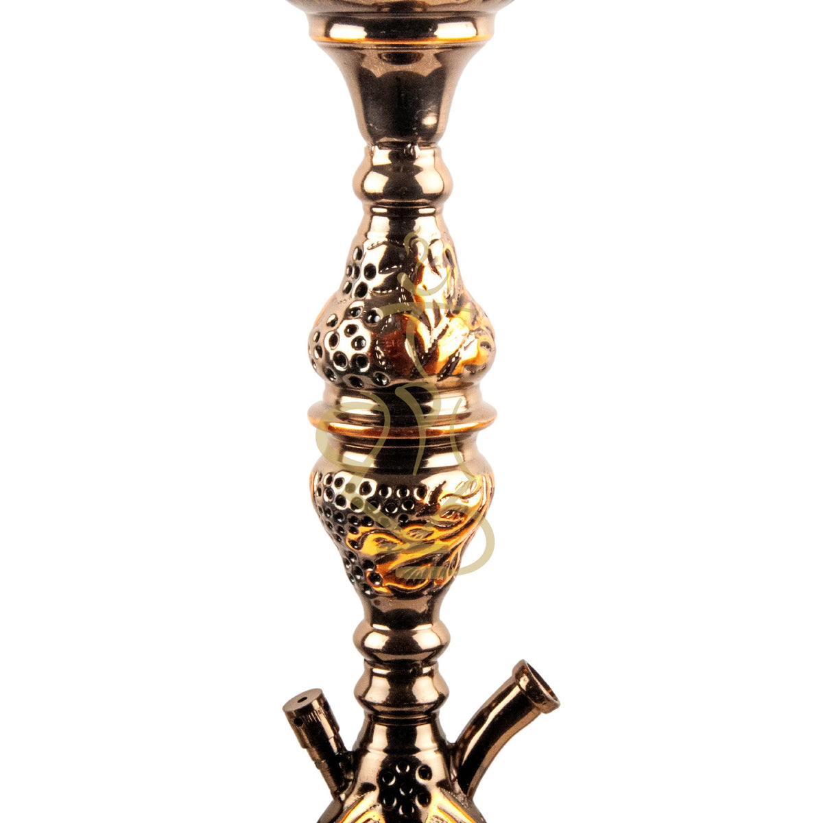 Full View of Khalil Mamoon 1566 Oxide Mismatch Hookah Base with Orange and Black Design, image 17 of 21
