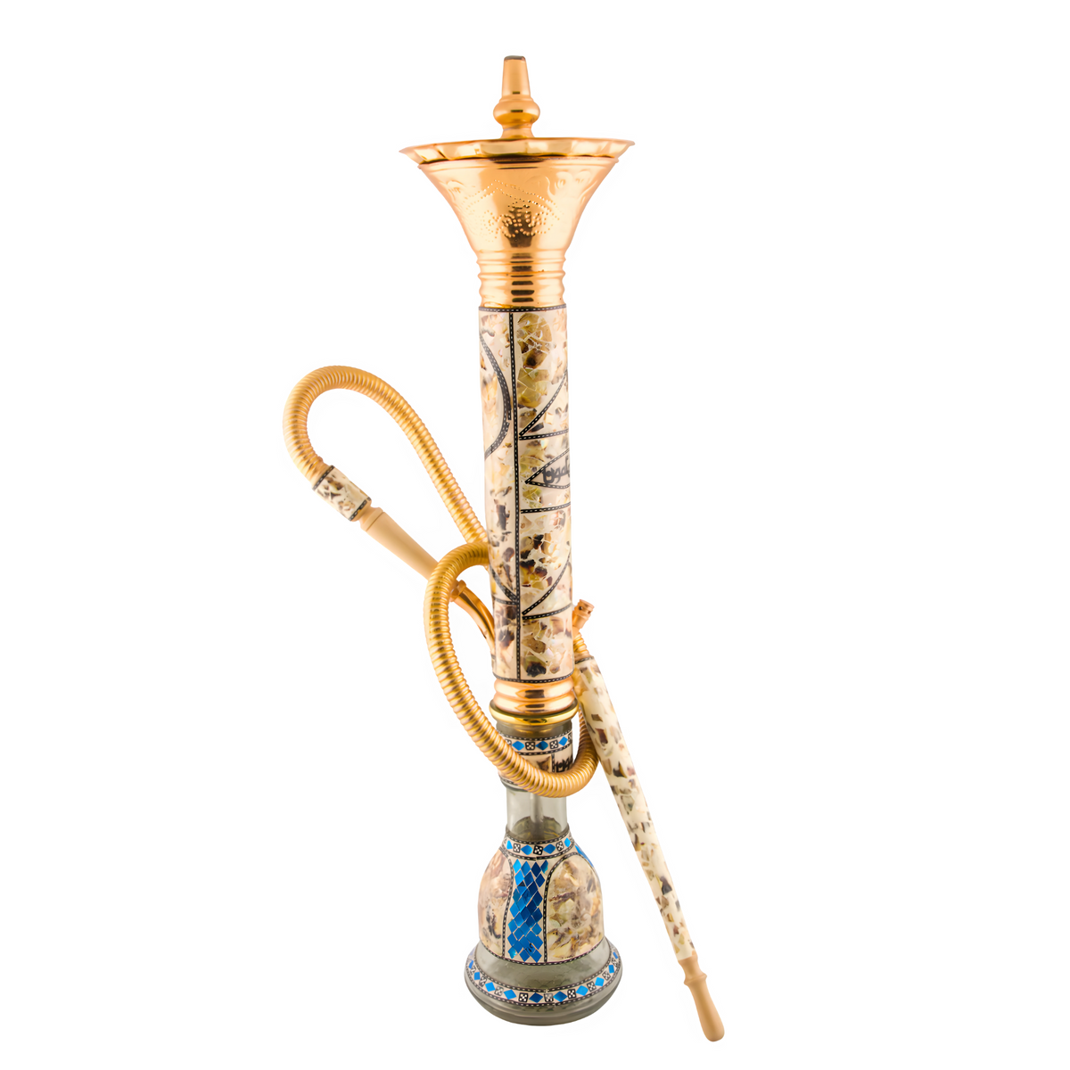 Khalil Mamoon Ice Dana Sadaf 90 cm gold-finish shisha with integrated ice bucket and decorated glass base, image 6 of 21