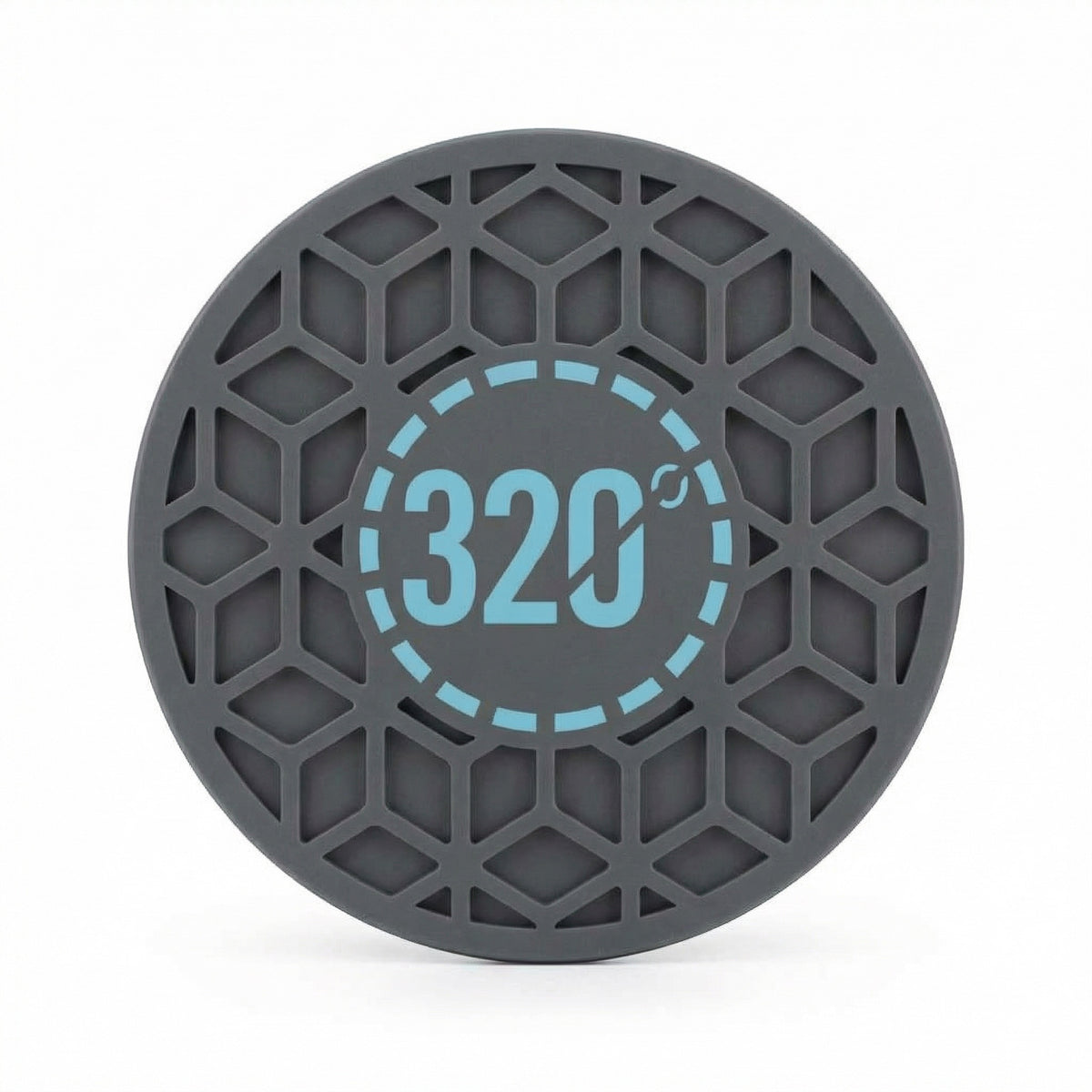 320° Hookah Base Mat Black & Blue isolated on pure white, showing the complete circular silhouette, cube-pattern top face, and light blue 320° central medallion., image 13 of 15