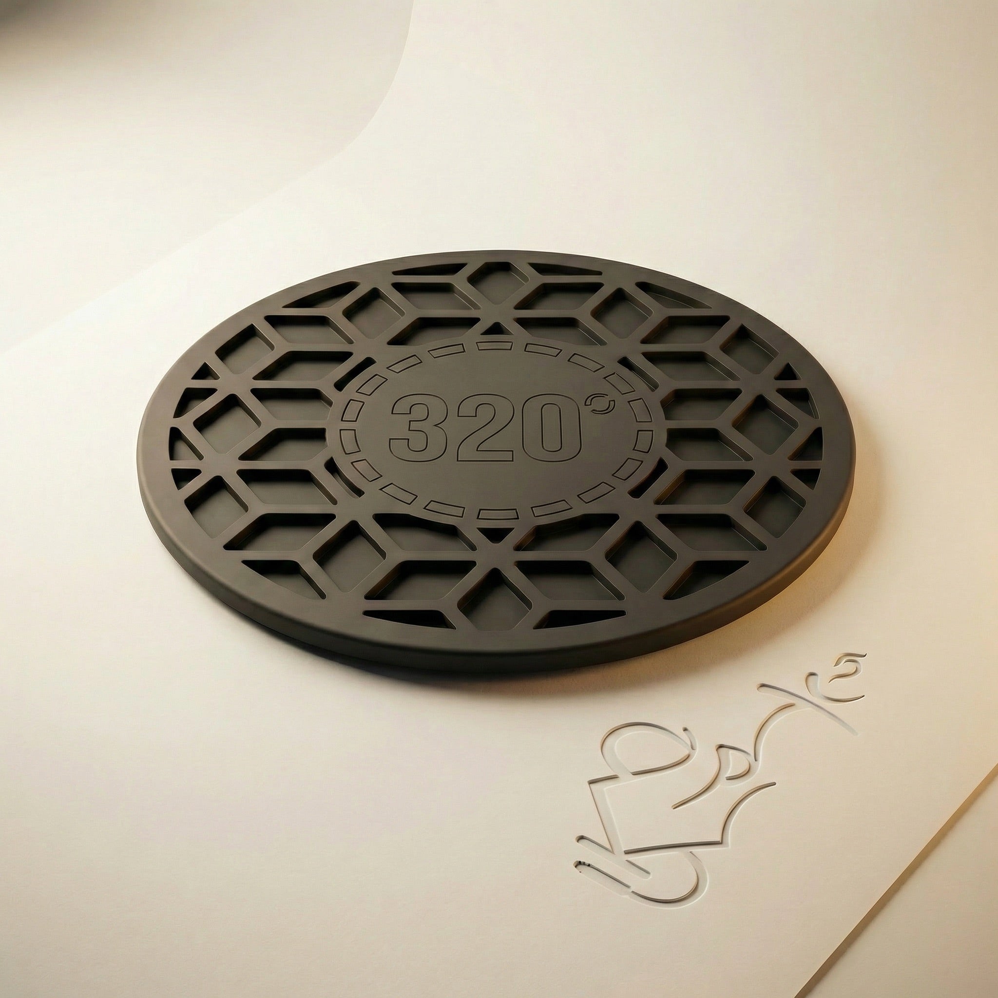 320° Hookah Base Mat in the Black & Black colourway, featuring a fully stealth tone-on-tone recessed 320° medallion with no colour infill.