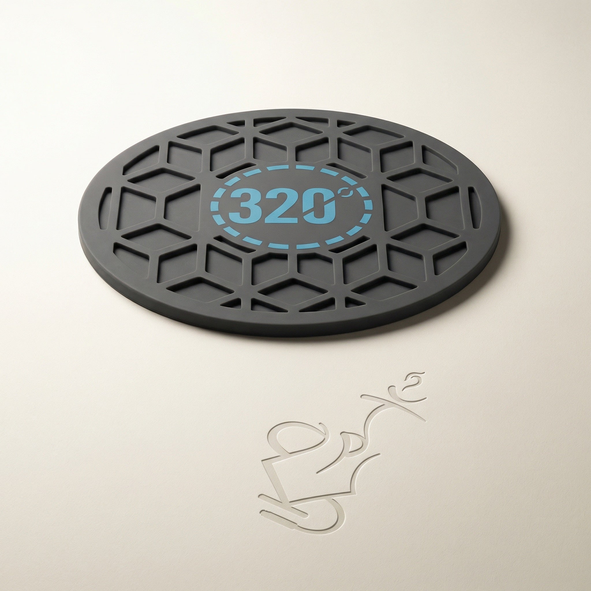 320° Hookah Base Mat in the Black & Blue colourway, featuring the signature light blue infill on the central 320° dashed-ring medallion.