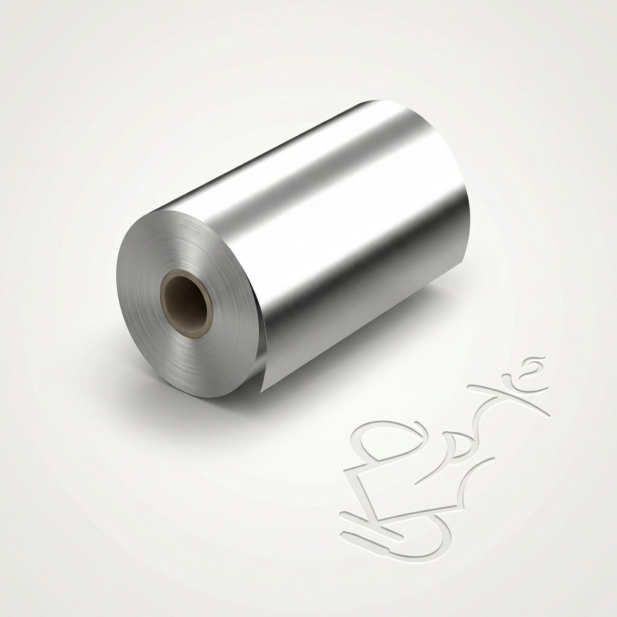 320° Shisha Foil 25m aluminium roll shown alone on a warm white studio background, highlighting the 40-micron heavy-gauge brushed silver foil., image 6 of 13