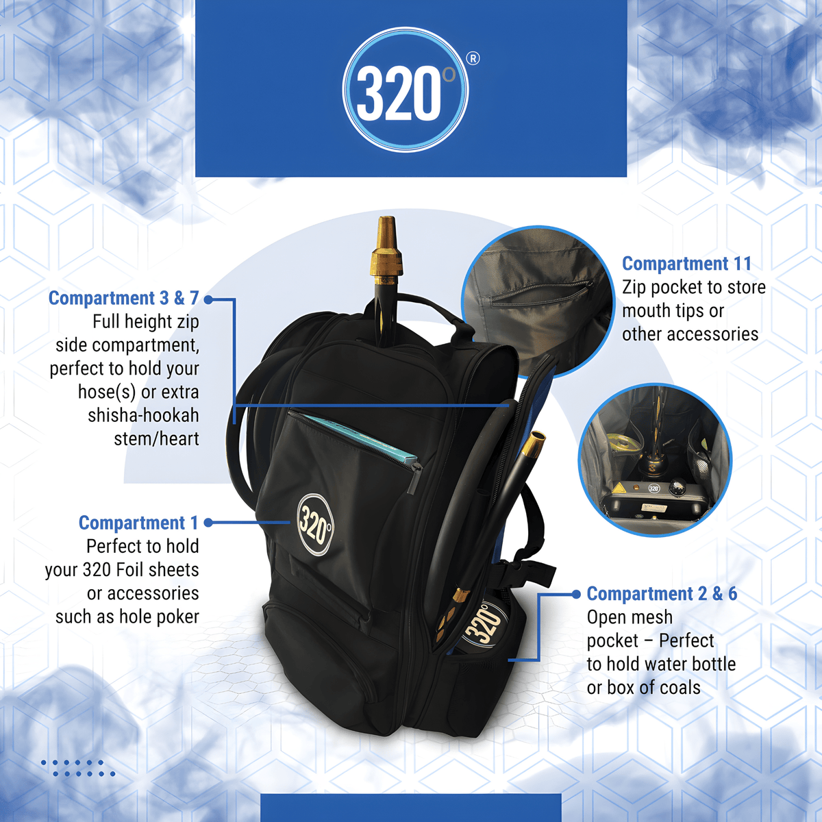 320° Hookah Travel Bag – Shisha Storage Backpack Bag | The Premium Way, image 6 of 16