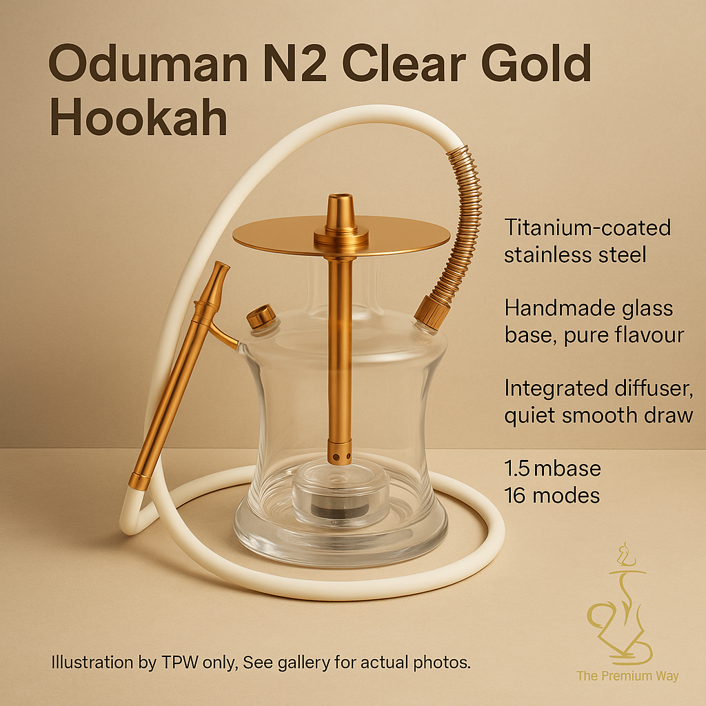 Oduman N2 Clear Gold – Compact Glass Hookah with LED