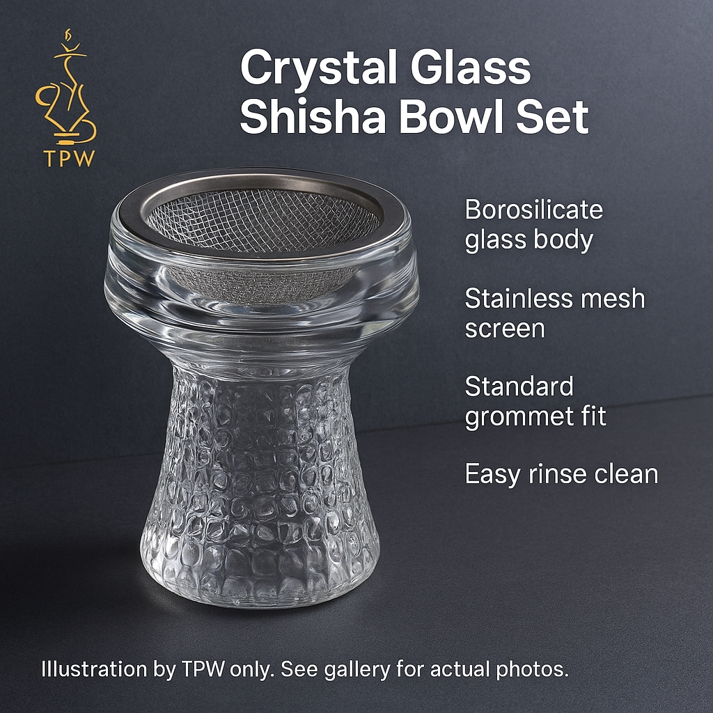 Crystal Glass Hookah Bowl — With Stainless Mesh Screen