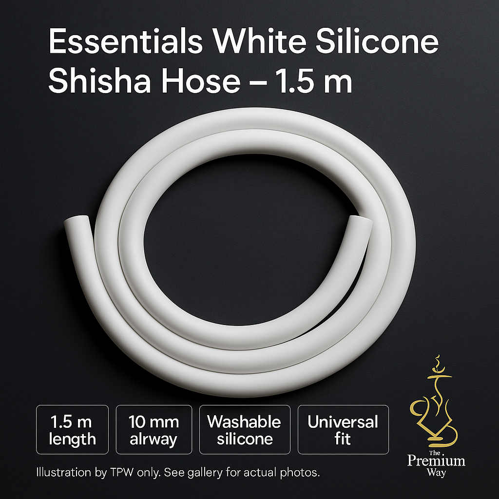 Essentials 1.5 m White Shisha Hose – German Silicone, Easy-Clean