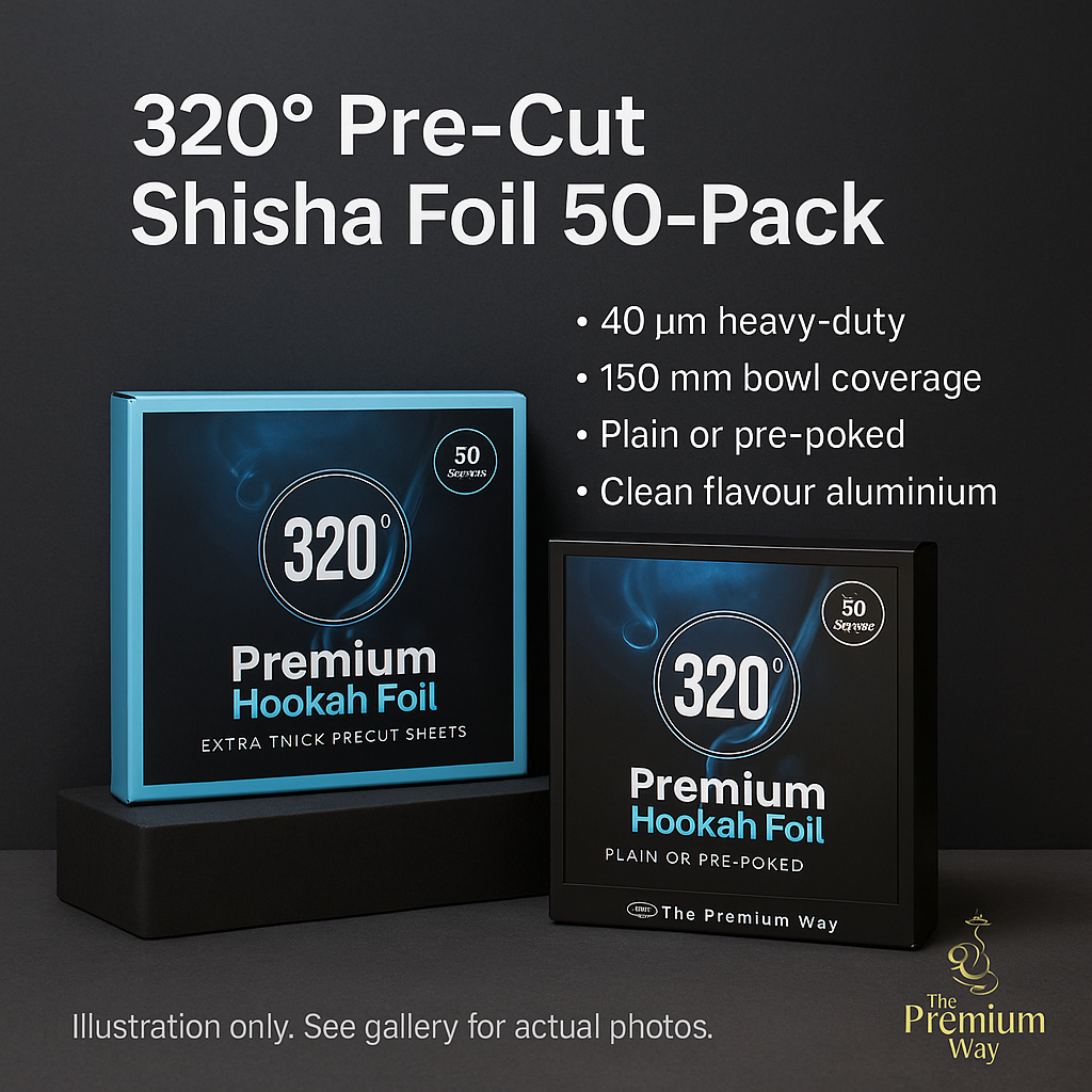 320° Shisha Foil 50-Pack – 40 µm Heavy-Duty, Plain or Pre-Poked
