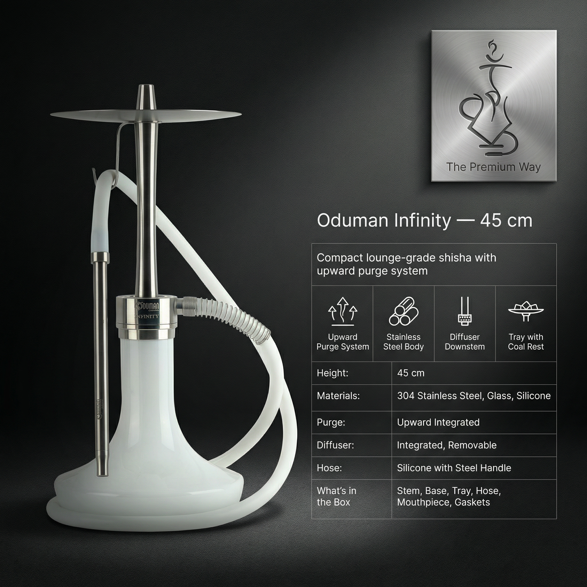 Oduman Infinity Shisha — 45 cm Glass & Stainless