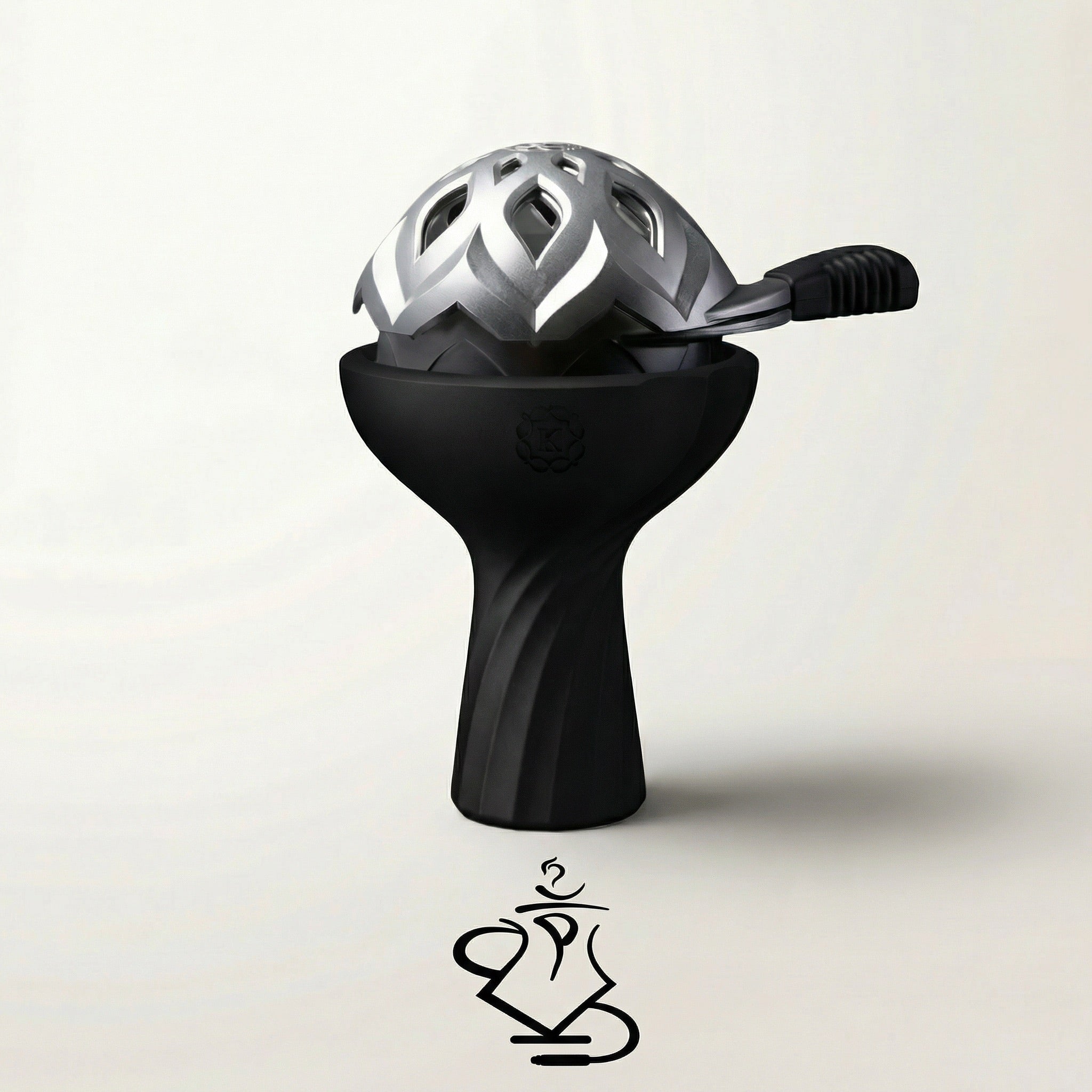 Kaloud Samsaris Vitria III glass hybrid bowl paired with silver Lotus III heat management device on a warm white studio background