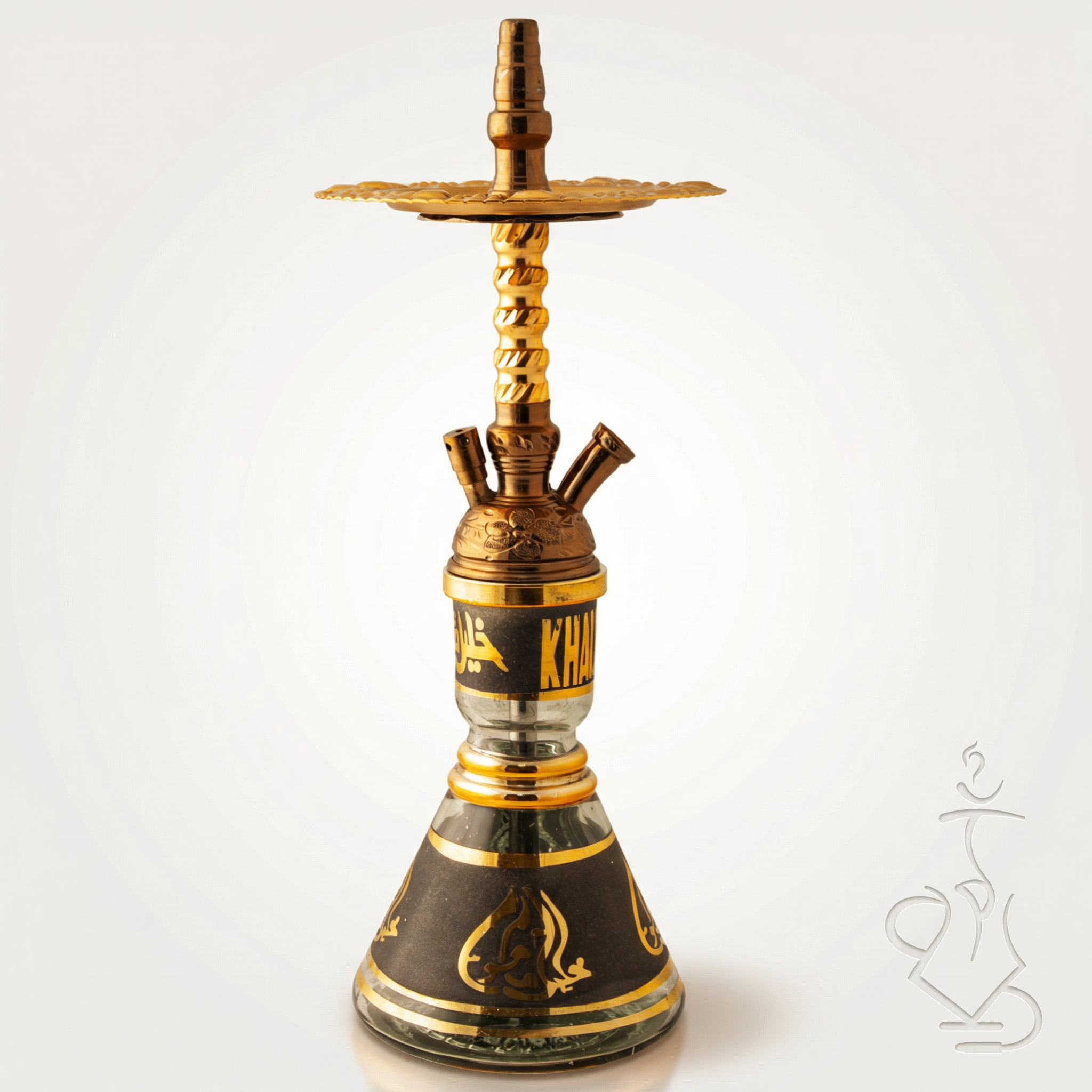 Khalil Mamoon Balha Safari Oxide 56cm hookah stem with bronze patina and black gold hand-painted glass base — The Premium Way
