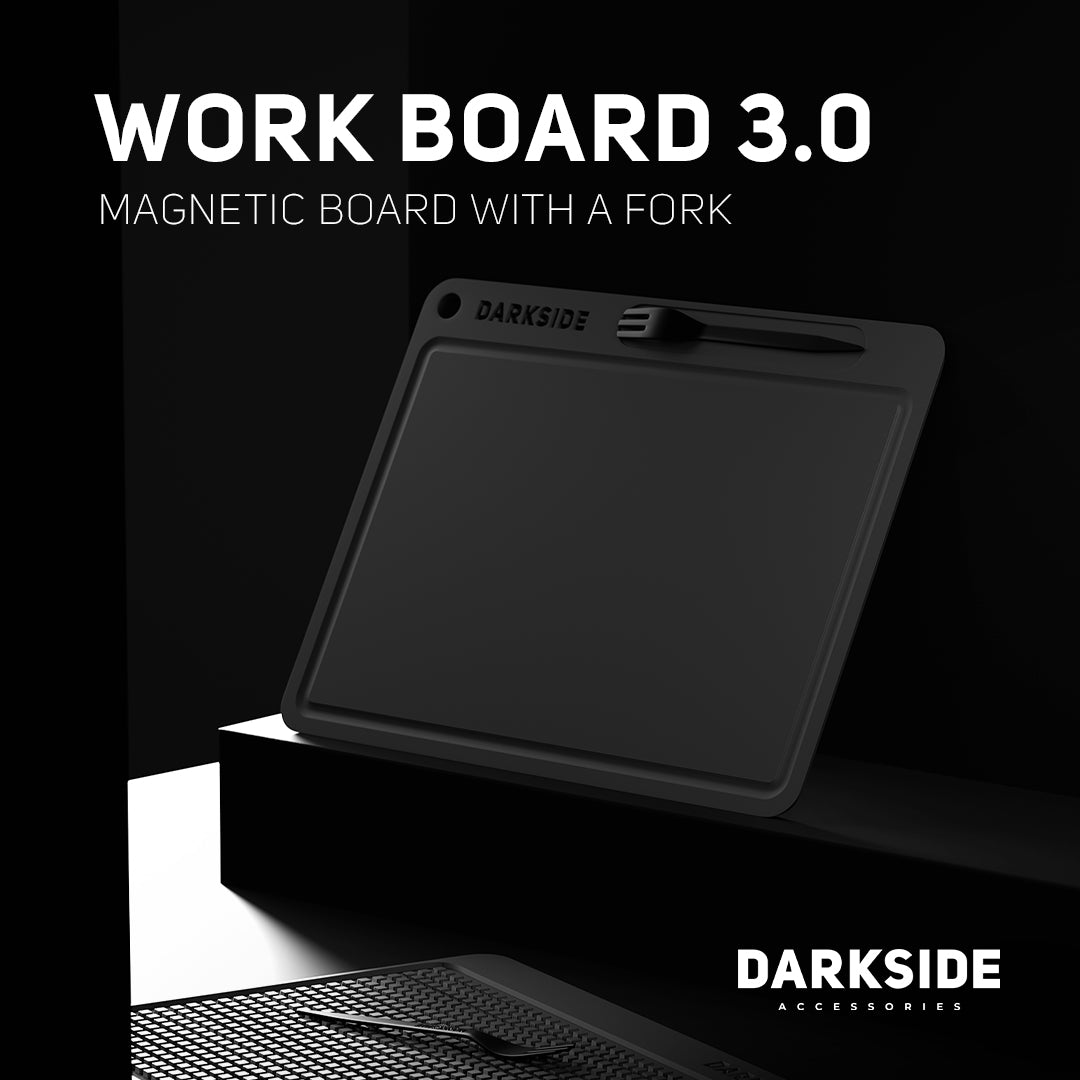 Darkside Work Board 3.0 black silicone prep board with magnetic fork