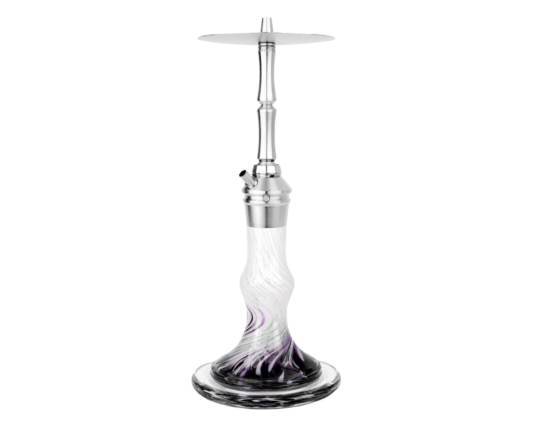 AEON Edition 6 Lounge Plus shisha, full front view showing swirled glass base and stainless steel stem