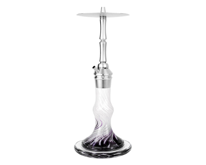 AEON Edition 6 Lounge Plus shisha, full front view showing swirled glass base and stainless steel stem