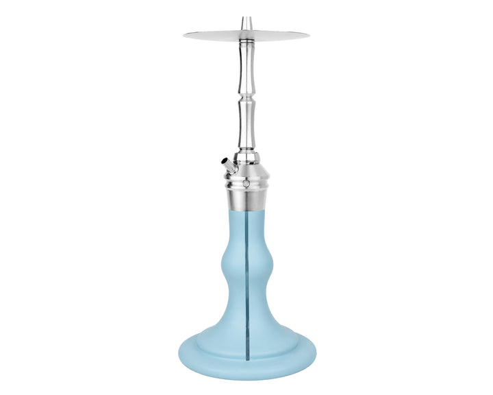 AEON Edition 6 Lounge Plus shisha in blue glass, full stem and tray view on white background
