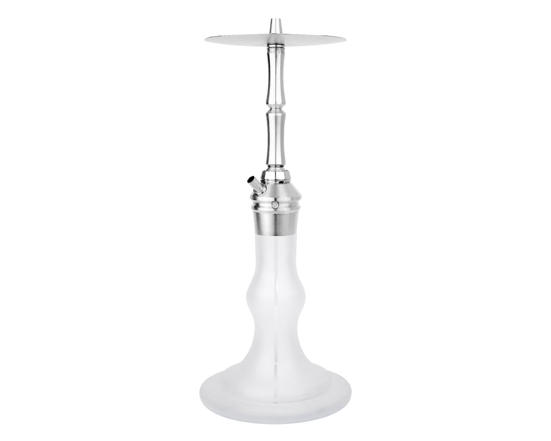AEON Edition 6 Lounge Plus in White Frozen, full pipe view with chrome stem and frosted glass base