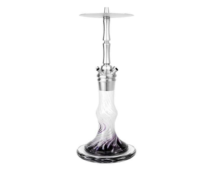 AEON Edition 6 Premium Plus shisha, full view of amethyst swirl glass base and stainless steel stem