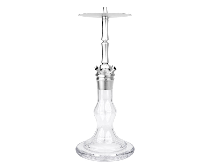AEON Edition 6 Premium Plus shisha with clear glass base and brushed steel hose head