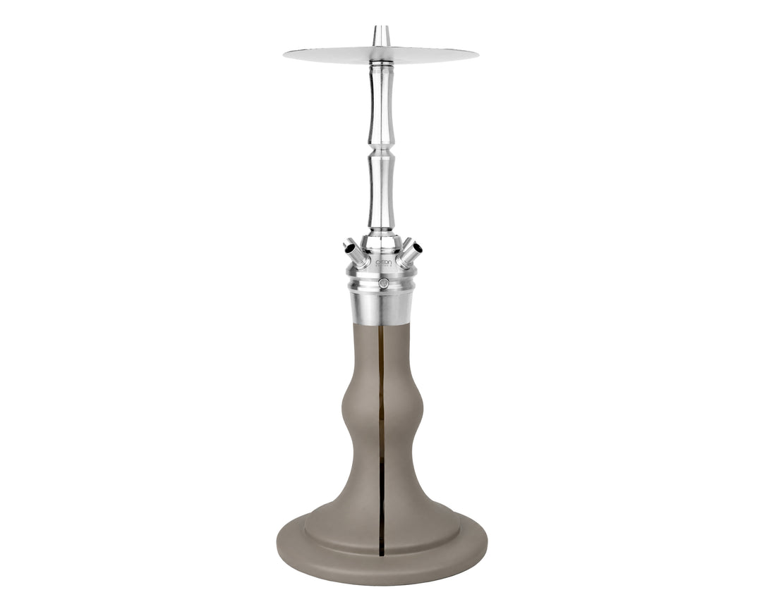 AEON Edition 6 Premium Plus Dune Velvet shisha, full view showing metal tray, stem and glass base