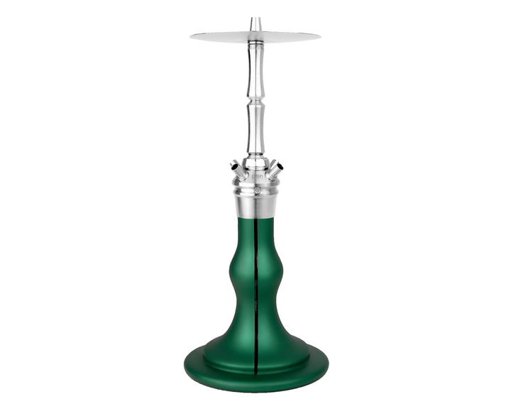 AEON Edition 6 Premium Plus Jade Pearl shisha, full pipe view showing glass base and steel stem