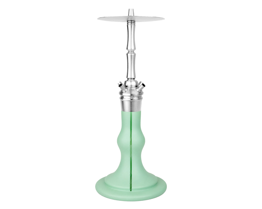 AEON Edition 6 Premium Plus shisha in Mint Velvet, full stainless steel stem and glass base view