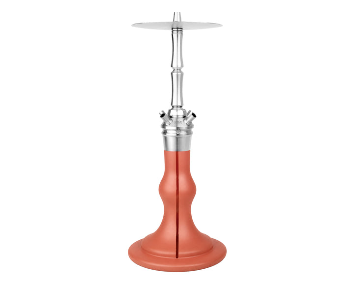 AEON Edition 6 Premium Plus Peach Velvet shisha, full view of glass base and stainless steel stem