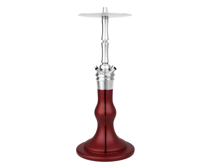 AEON Edition 6 Premium Plus shisha, full view of the red glass base and silver stem
