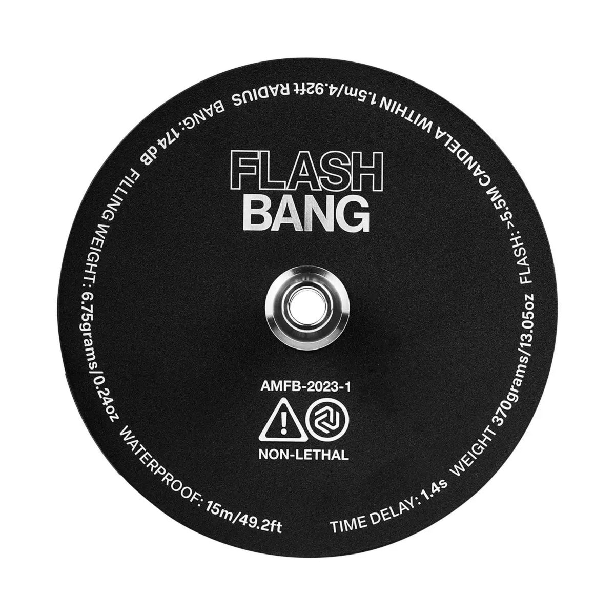 Amotion Flash Bang Azure charcoal plate top — black stainless plate printed with Flash Bang branding and grenade-style specs, image 5 of 5