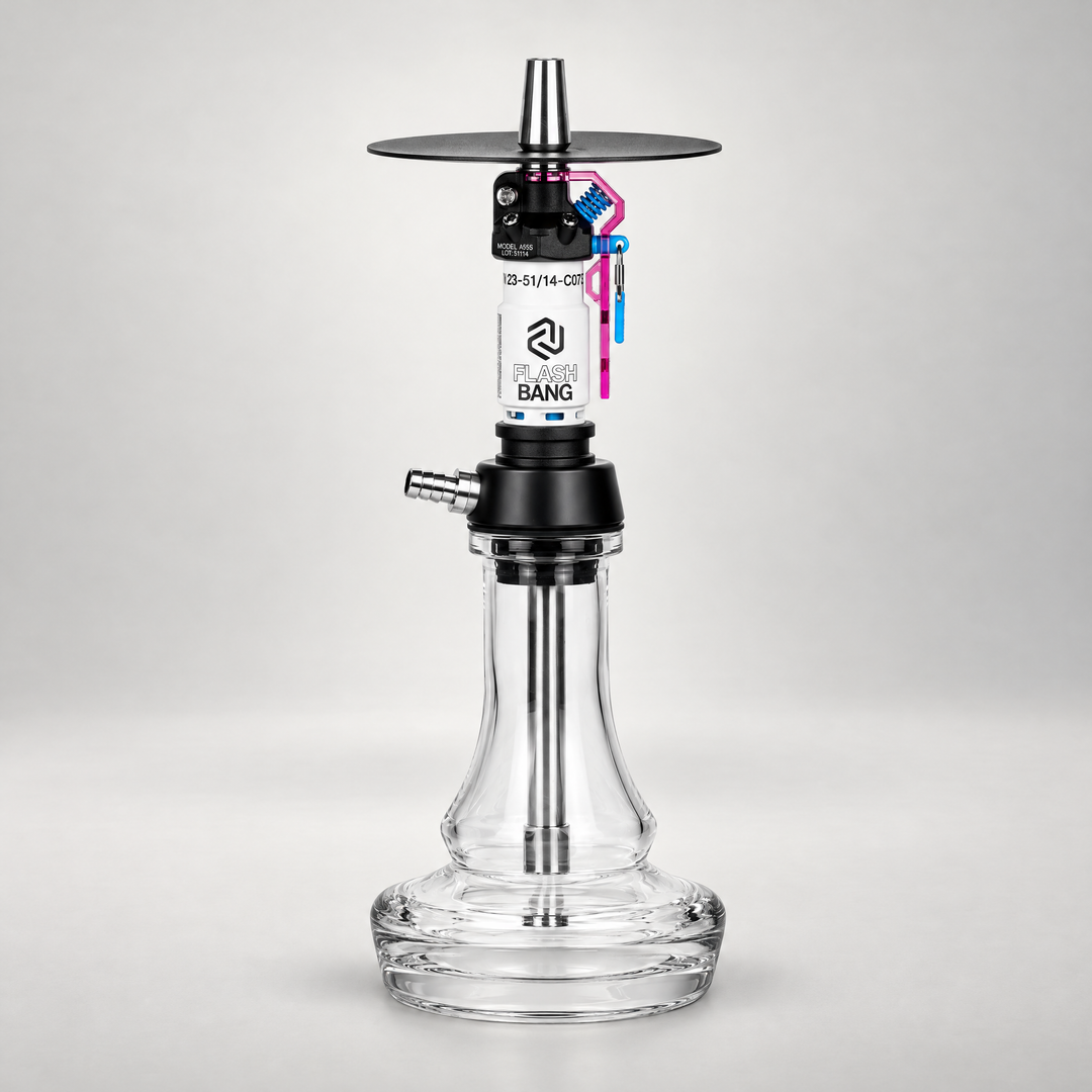 Amotion Flash Bang Shisha, Orchid, the whole pipe on a plain light studio background