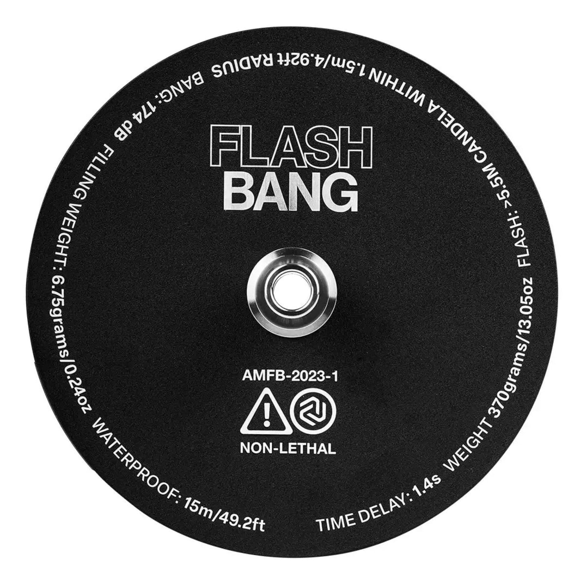 Amotion Flash Bang Slate charcoal plate top — black stainless plate printed with Flash Bang branding and grenade-style specs, image 4 of 5