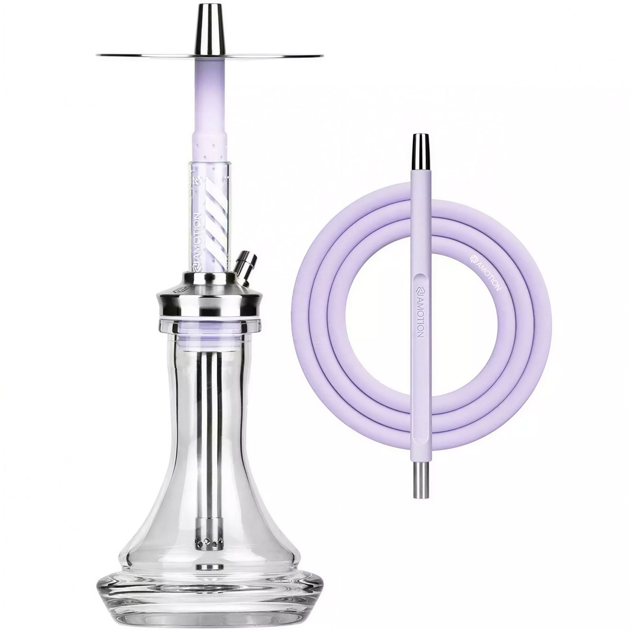 Amotion FUTR Mauve shisha complete set — dusty-purple silicone hose, coordinated mouthpiece, 45 mm plug-in glass base, from The Premium Way