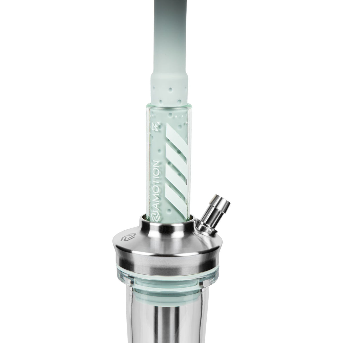 Amotion FUTR Sky upper section — pale-blue glass column with diagonal Amotion graphic and stainless hose port, image 5 of 6