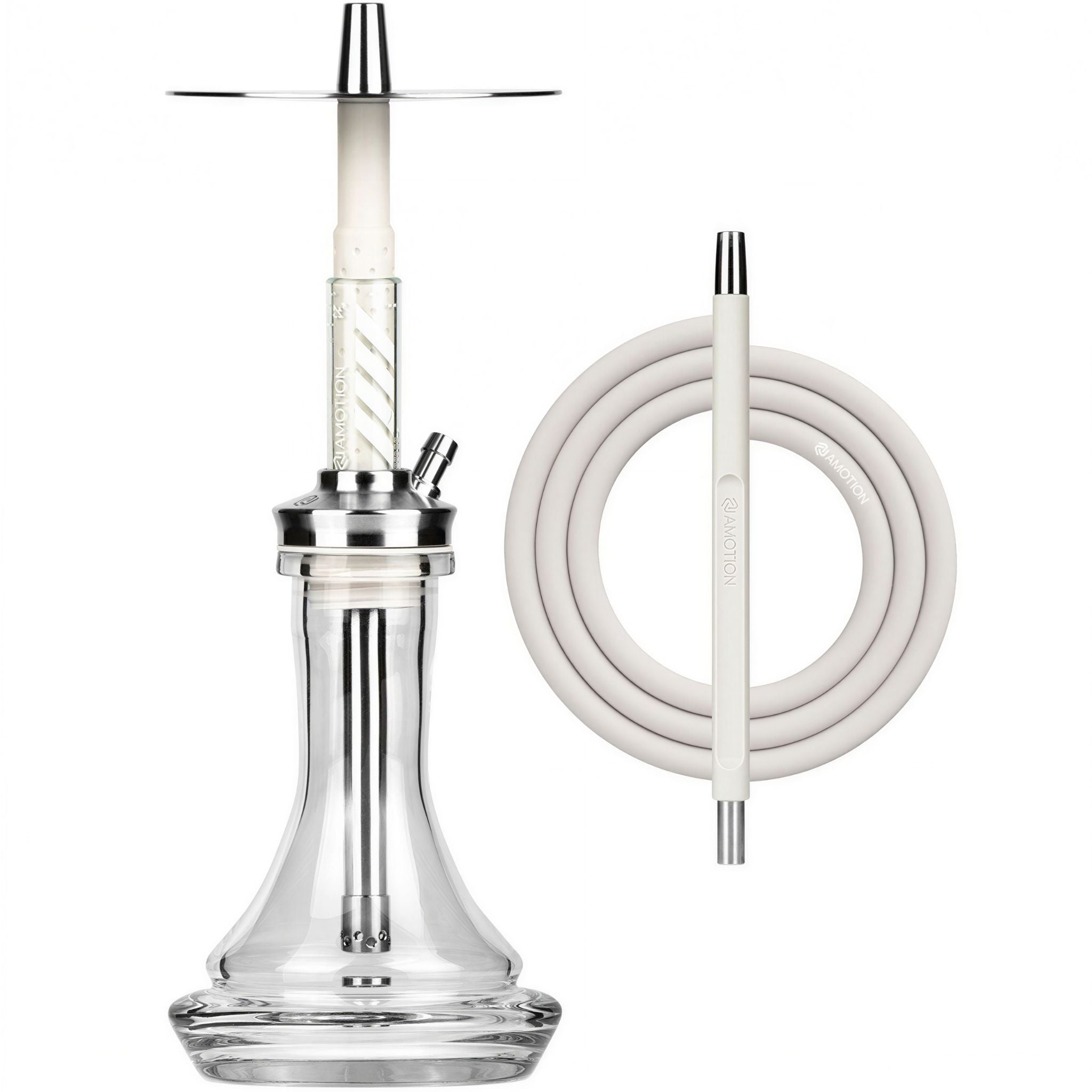 Amotion FUTR Stone shisha complete set — warm stone-toned hose, coordinated mouthpiece, 45 mm plug-in glass base, from The Premium Way