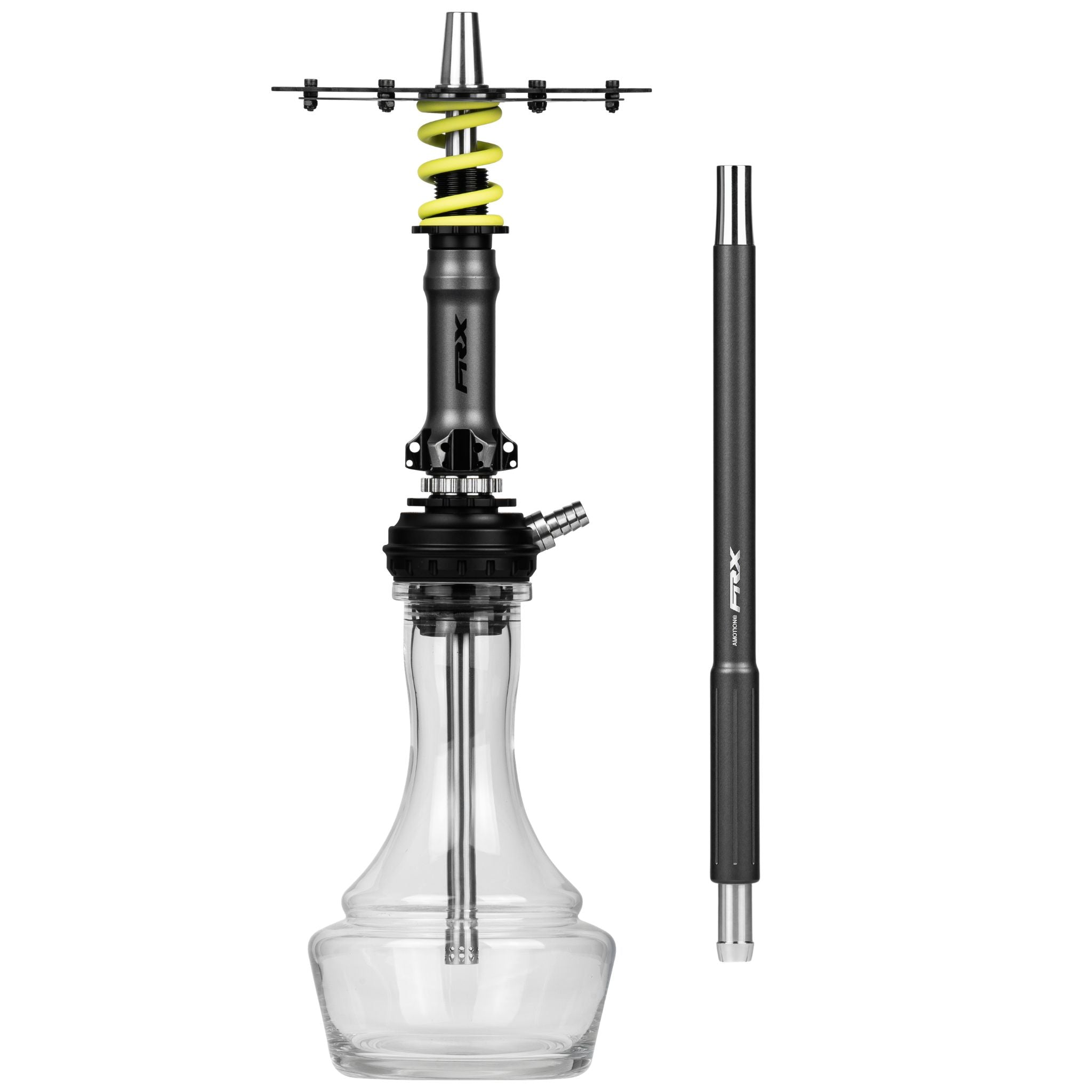 Amotion Pedal RX Slate shisha with included mouthpiece — industrial-grey sleeve, yellow coil spring and chainring plate, from The Premium Way