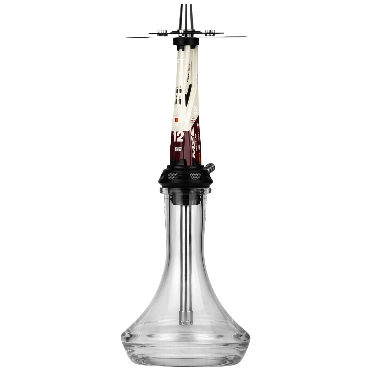 Amotion Valve GT12 shisha front view, the 52cm motorsport flagship with high-gloss painted-aluminium sleeve and MZE racing-line decals, image 3 of 12