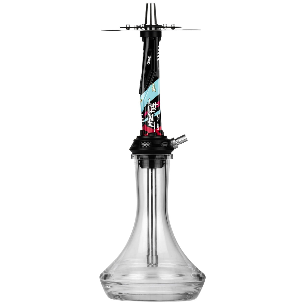 Side view of the Amotion Valve MZ54 shisha with the single stainless steel hose connector and MZE Racing Line graphics on the sleeve, image 8 of 11