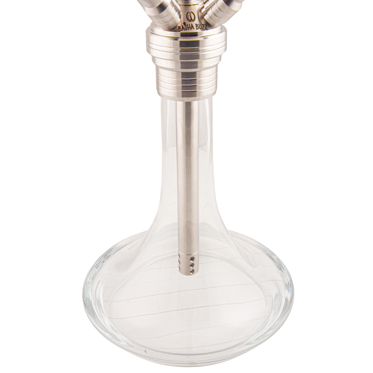 Basha Buzz Quad Sultan hookah clear glass base with stainless downstem — The Premium Way, image 6 of 10