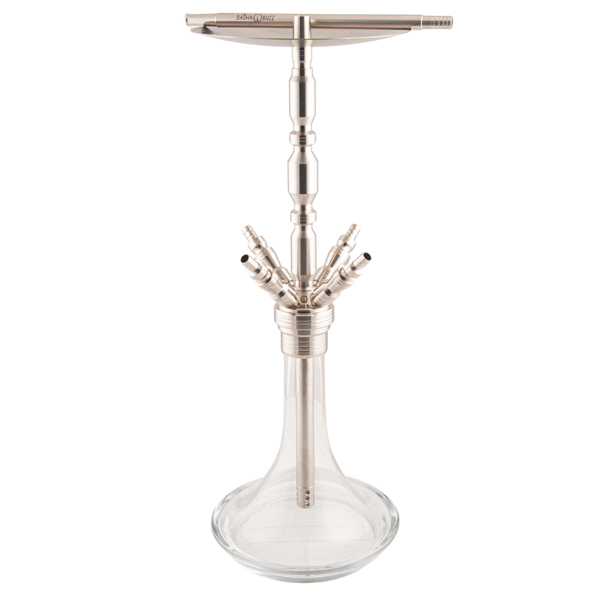 Basha Buzz Quad Sultan hookah four-port stainless manifold with tray and mouthpiece — The Premium Way, image 2 of 10