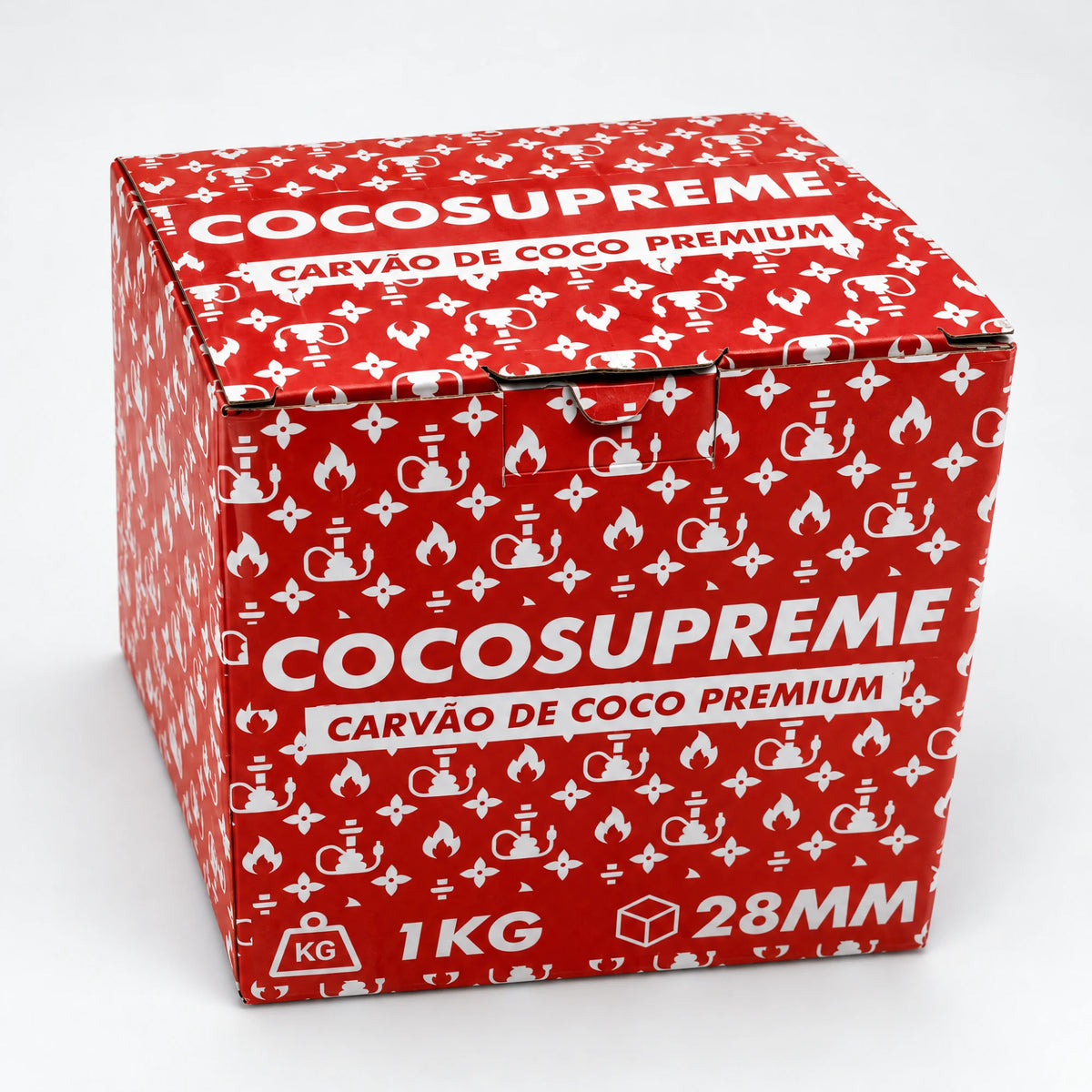 CocoSupreme 1kg box of 28mm coconut shisha charcoal cubes from above, image 2 of 4