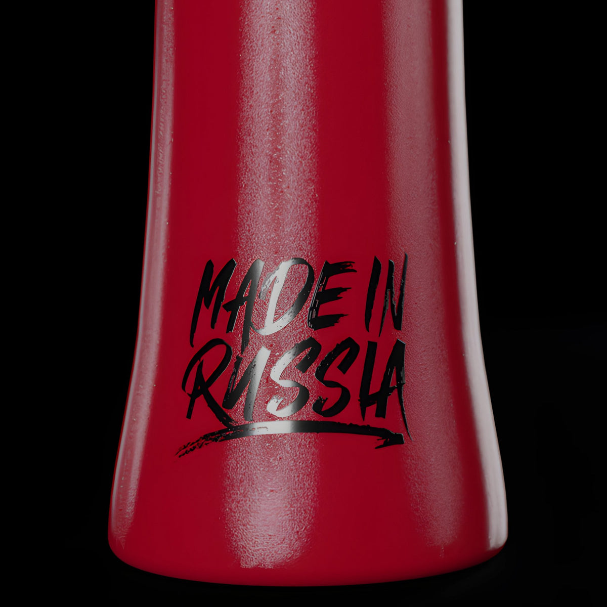 Close-up of the "Made in Russia" engraving on the Cosmo Mixology Phunnel Bowl in vibrant red, image 7 of 12