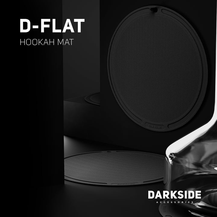 Darkside D-Flat black mat shown upright and flat against a dark studio backdrop with logo