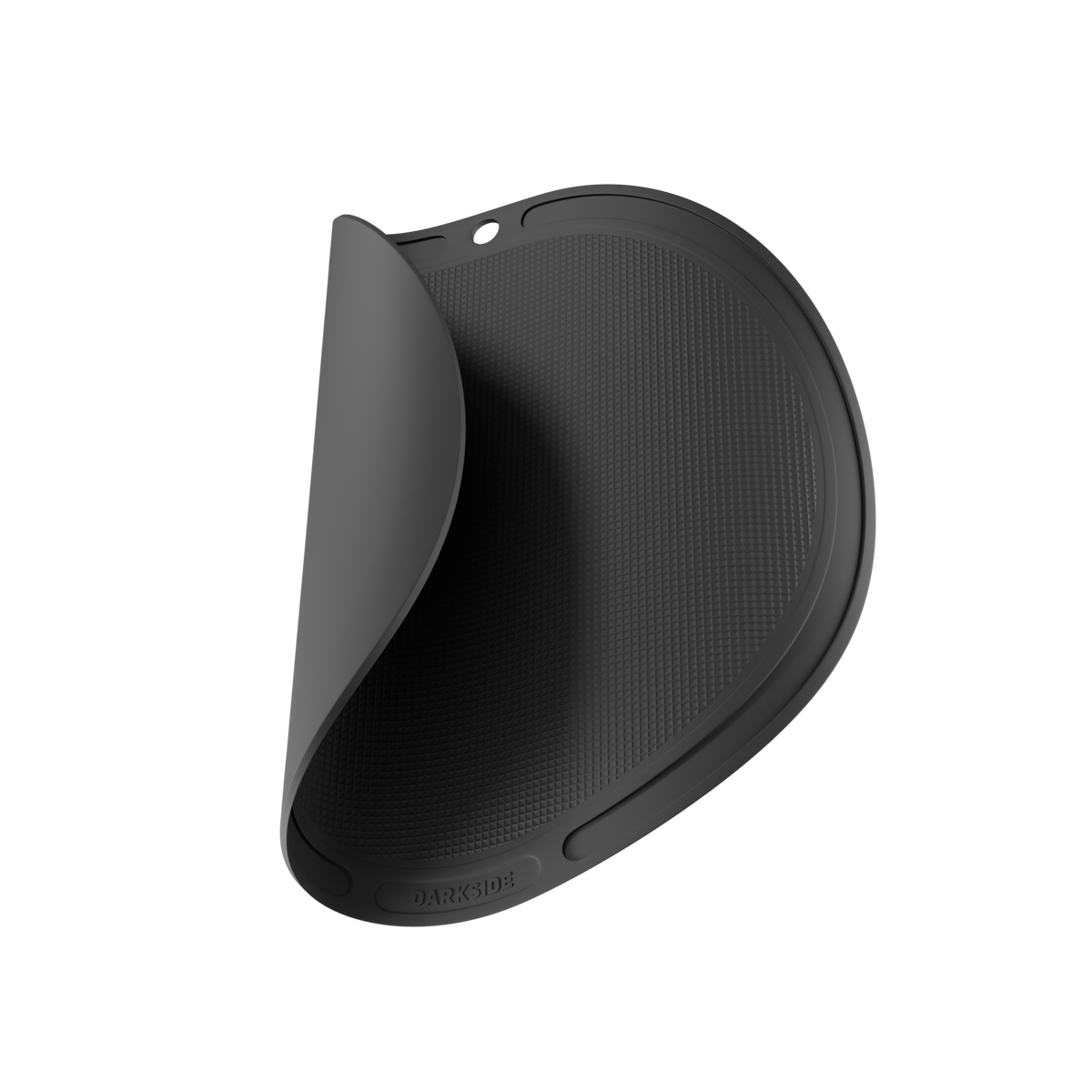 Darkside D-Flat black mat curled at one edge to show its flexible silicone construction, image 6 of 7