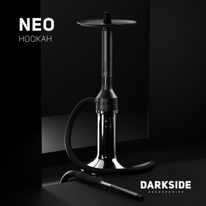 Darkside Neo Black 10 Years Limited shisha shaft, tray and hose on a dark studio backdrop