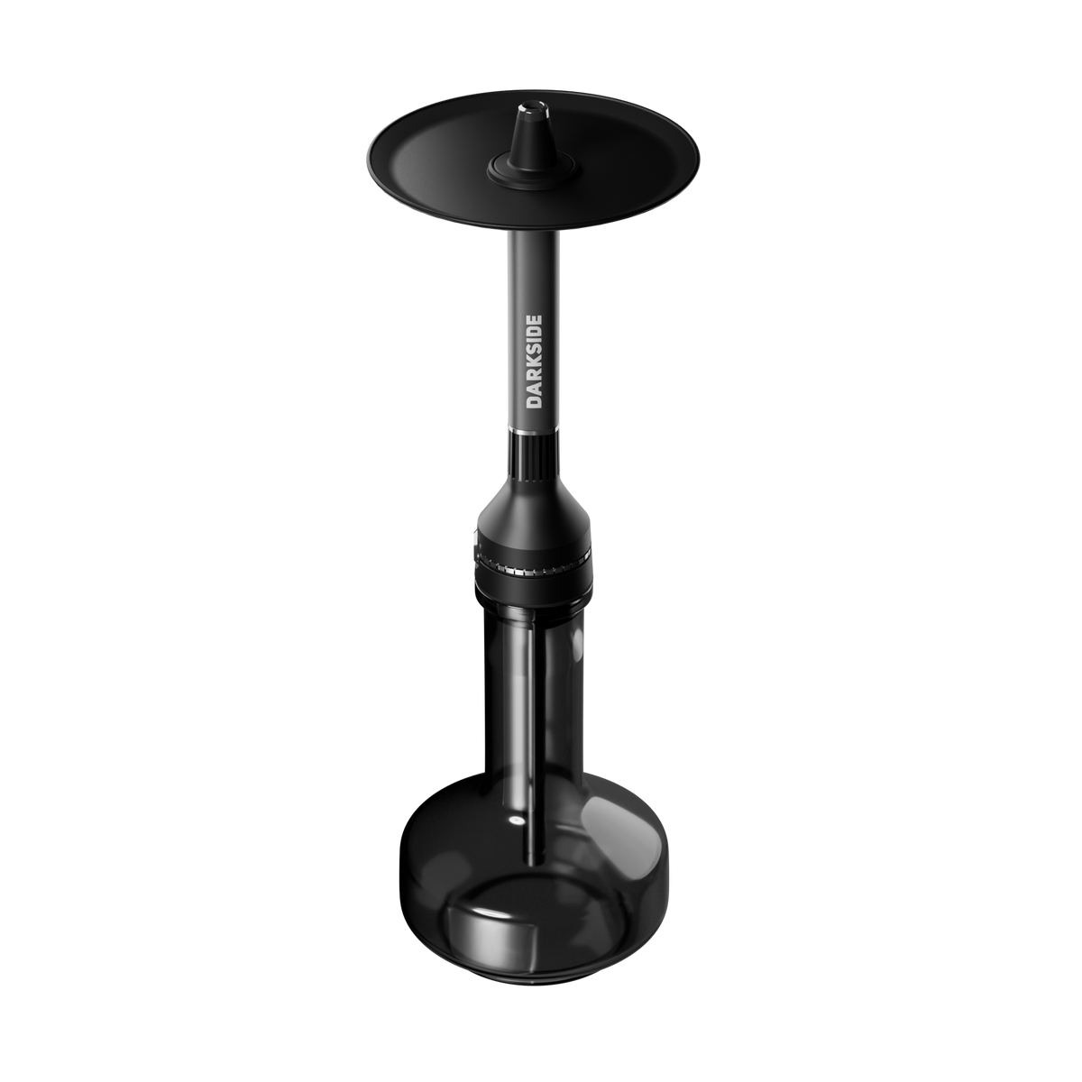 Darkside NEO grey shisha stem fitted to the black D-Glass base, front view on white background, image 2 of 10