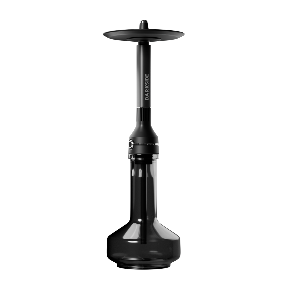 Darkside NEO grey shisha stem on the black glass base, angled view on a white background, image 4 of 10