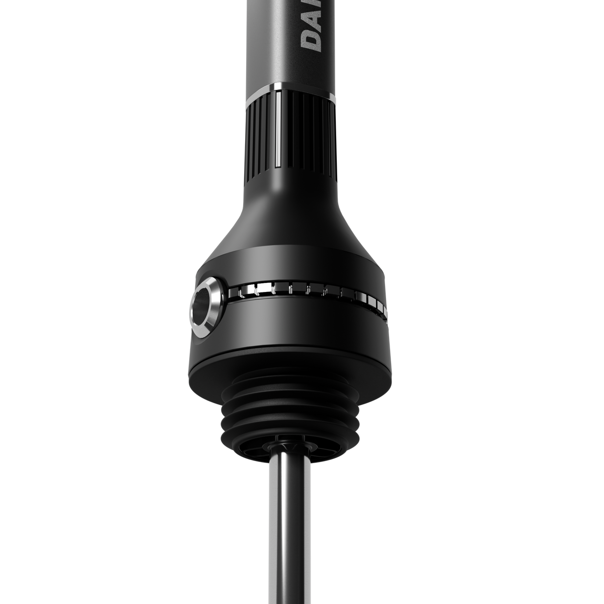 Darkside NEO grey shisha joint and top of the black glass base, raised angle on white, image 7 of 10