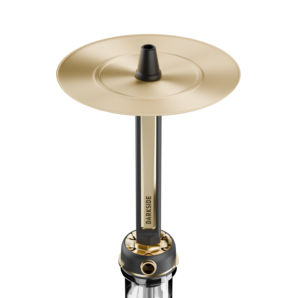 Darkside Pro Black Gold shisha tray and upper stem shown close up on white, image 2 of 11